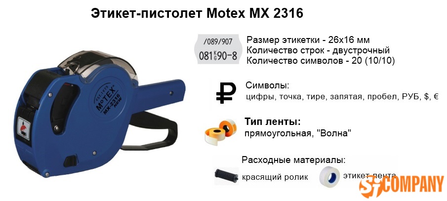 Инфографика этикет-пистолет Motex MX 2316 Инфографика этикет-пистолет Motex MX 2316