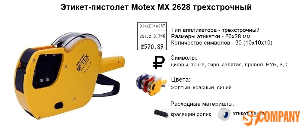 Инфографика этикет-пистолет Motex MX 2628 Инфографика этикет-пистолет Motex MX 2628